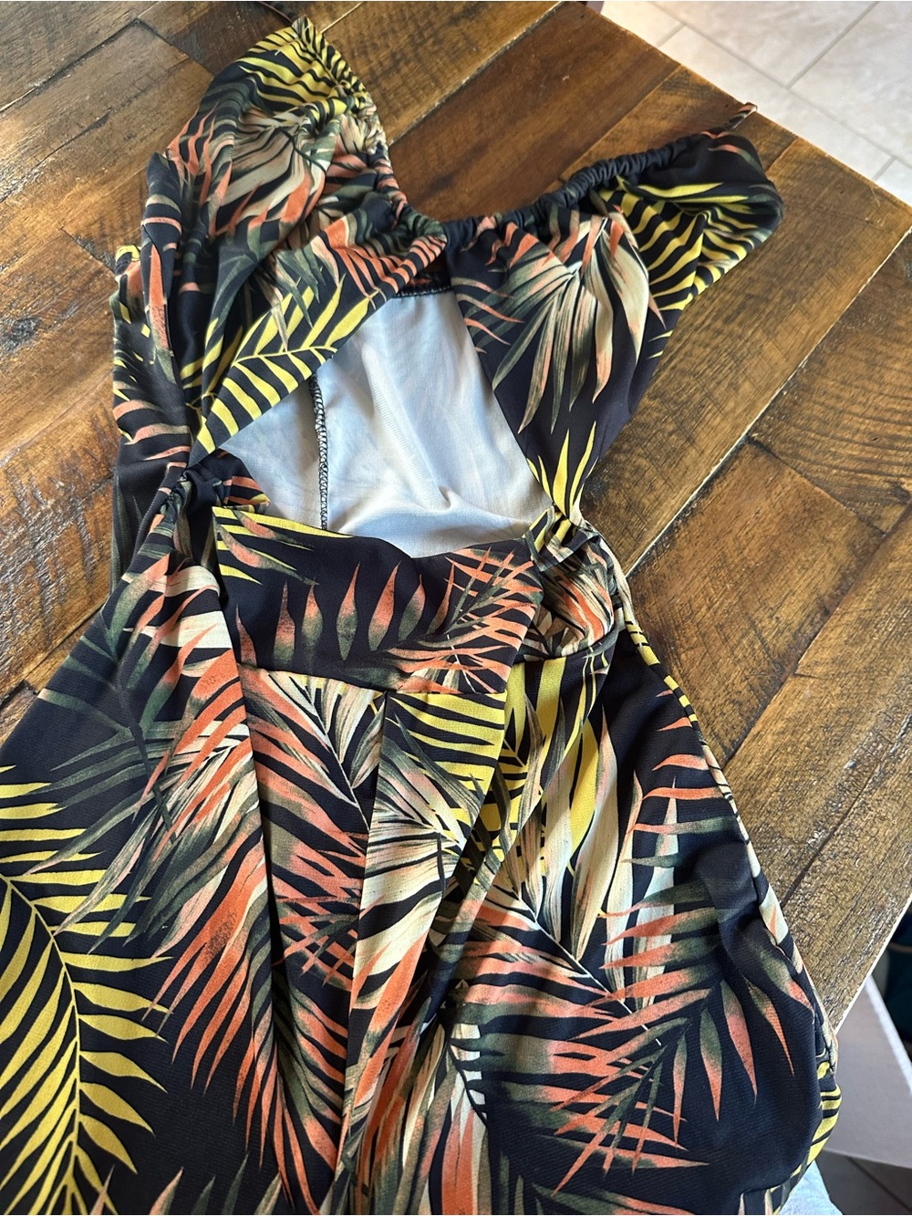 Windsor Tropical Palm Print jumpsuit in Black, Yellow & Coral